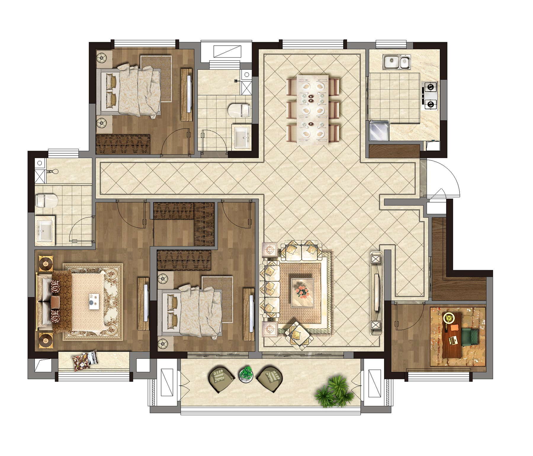 熙境  D戶型  建面約132㎡ 四房?jī)蓮d兩衛(wèi)