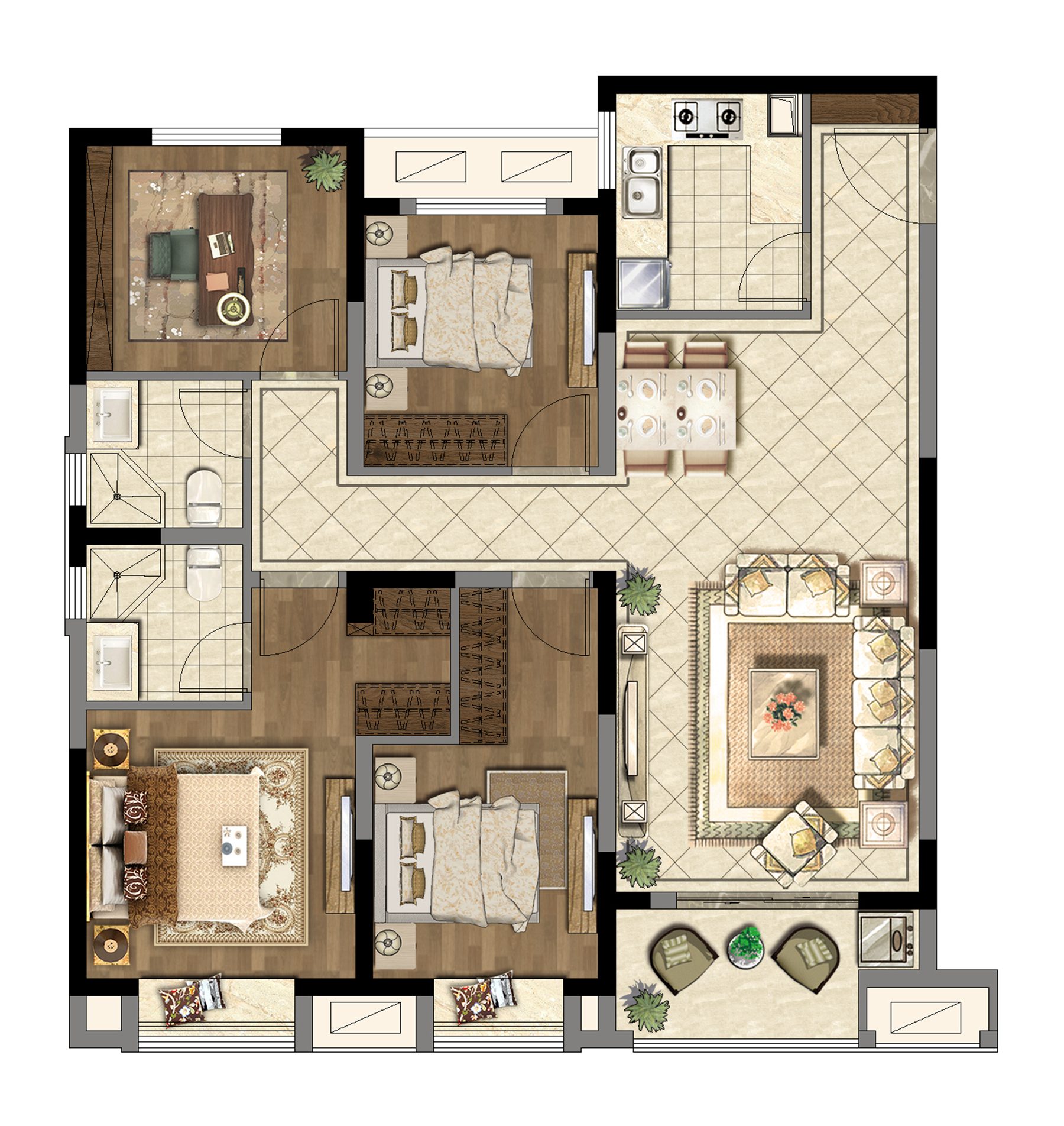 優(yōu)璟 B戶型  建面約118㎡   四房?jī)蓮d兩衛(wèi)